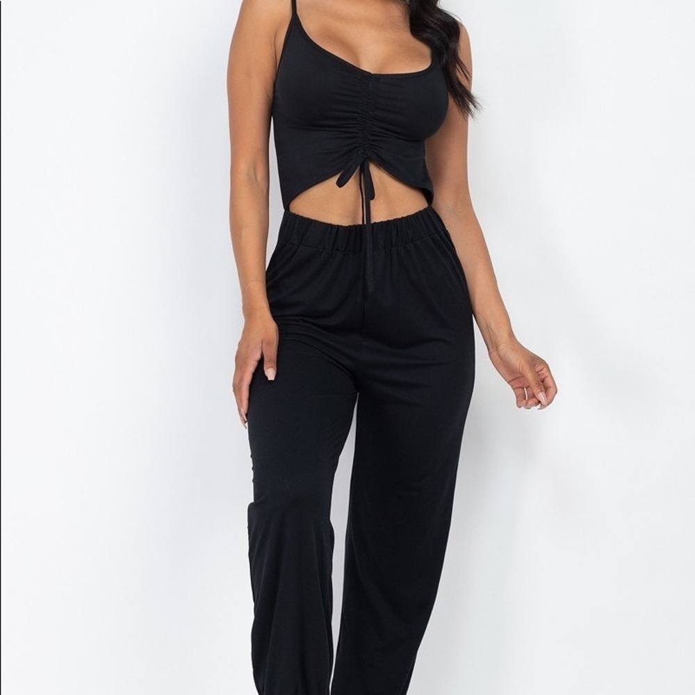 Ruched W/ Adjustable String Cami Casual Jumpsuit